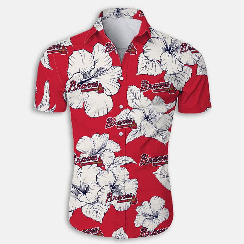 Atlanta Braves Hawaiian Shirt Red Aloha Hibiscus Flower Pattern