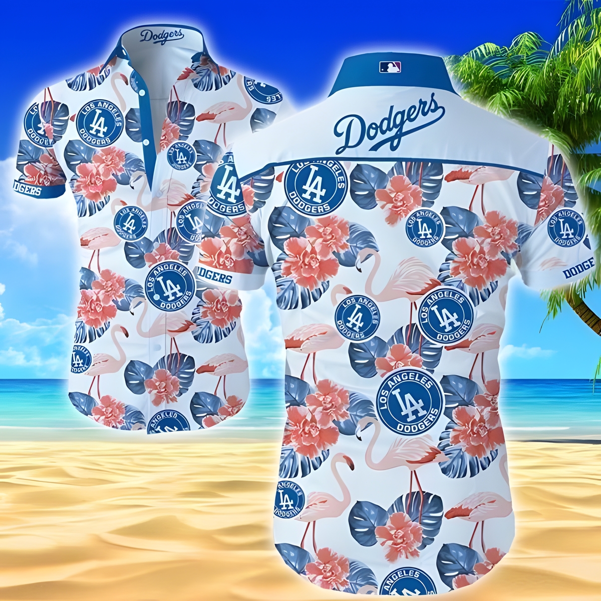 Dodgers Hawaiian Shirt Big Blue Hibiscus Los Angeles Dodgers Gift