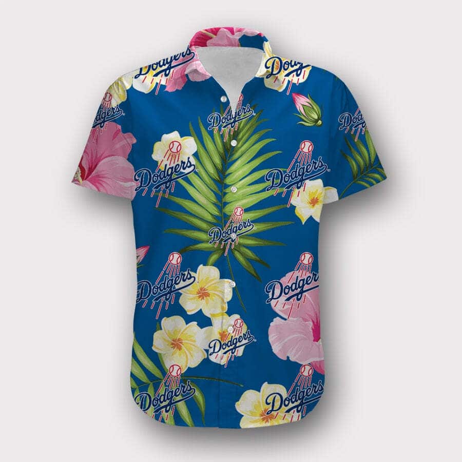 Los Angeles Dodgers Hawaiian Shirt Tropical Flower Pattern Summer Beach Gift