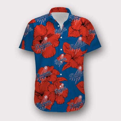 Los Angeles Dodgers Hawaiian Shirt Red Hibiscus Flower Beach Gift For Friend