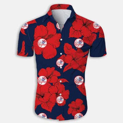 New York Yankees Hawaiian Shirt Hibiscus Flower Pattern