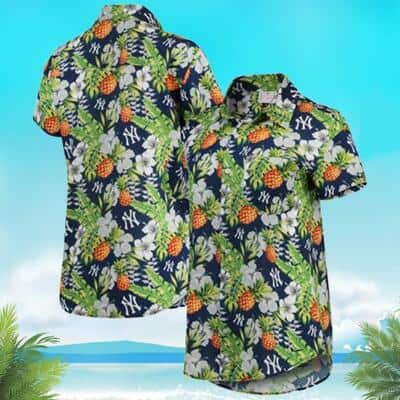 New York Yankees Hawaiian Shirt Pineapple Tropical Flower Pattern