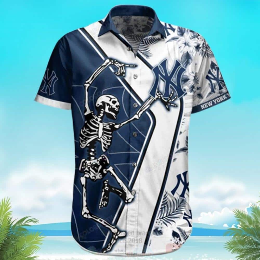 New York Yankees Hawaiian Shirt Skeleton Tropical Flower Pattern Gift For Beach Trip