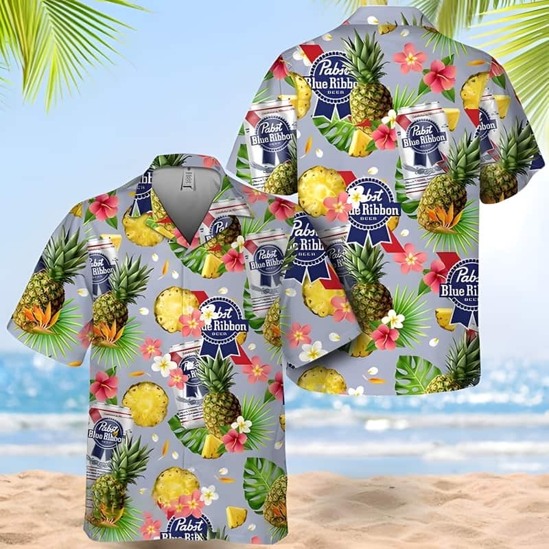 Pabst Blue Ribbon Hawaiian Shirt Pineapple Pattern Beach Lovers Gift