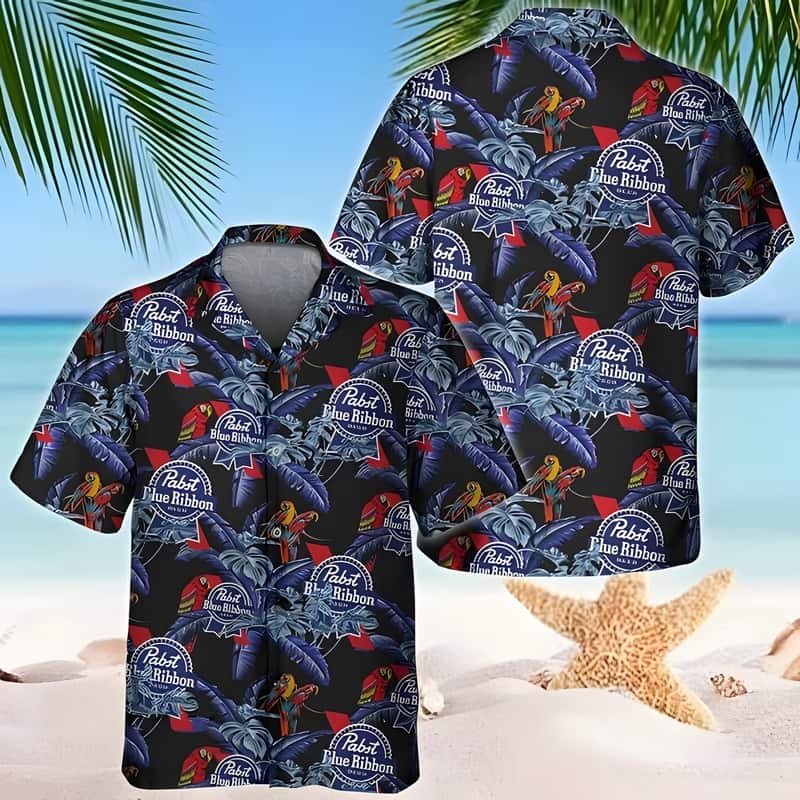 Pabst Blue Ribbon Hawaiian Shirt Tropical Leaf Parrot Best Beach Gift