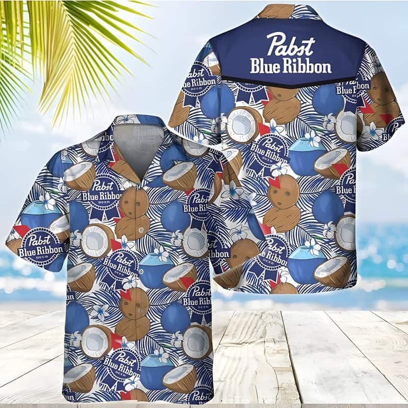 Pabst Blue Ribbon Hawaiian Shirt Tropical Coconut Best Beach Gift