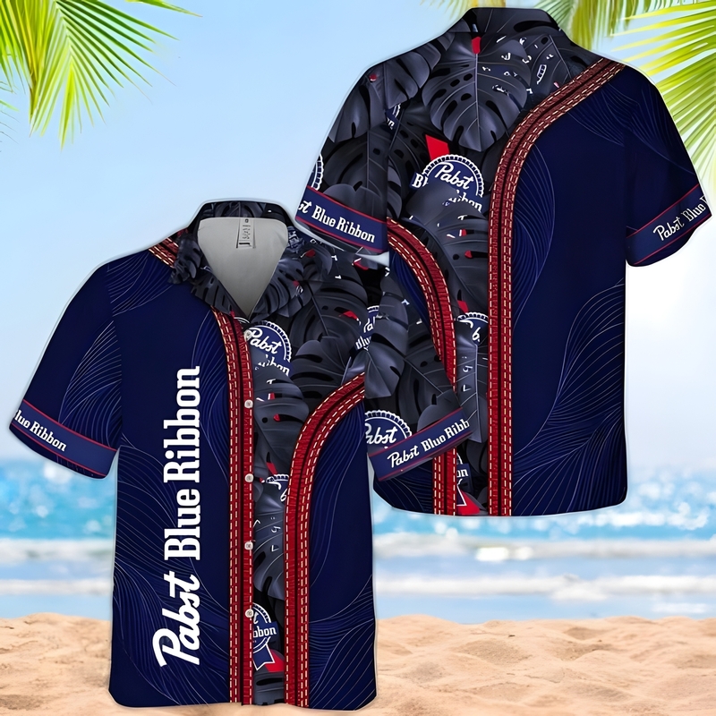 Pabst Blue Ribbon Hawaiian Shirt Tropical Monstera Beer Lovers Gift
