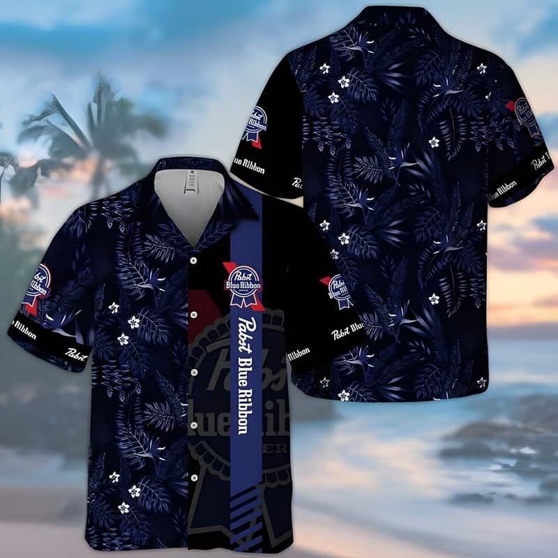 Midnight Pabst Blue Ribbon Hawaiian Shirt Tropical Foliage Summer Gift For Friend