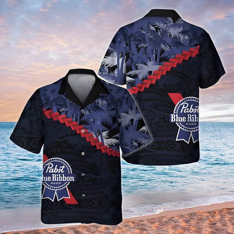 Pabst Blue Ribbon Hawaiian Shirt Palm Tree Blend Polynesian Summer Beach Gift