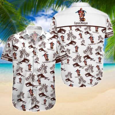 White Captain Morgan Hawaiian Shirt Island Pattern Summer Beach Gift