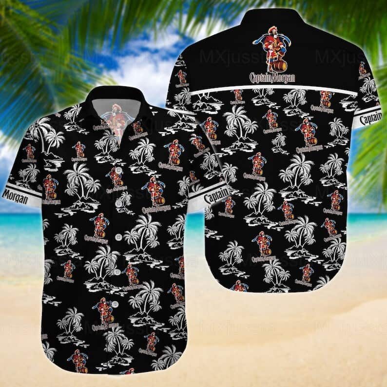 Black Captain Morgan Hawaiian Shirt Island Pattern Summer Gift For Friend