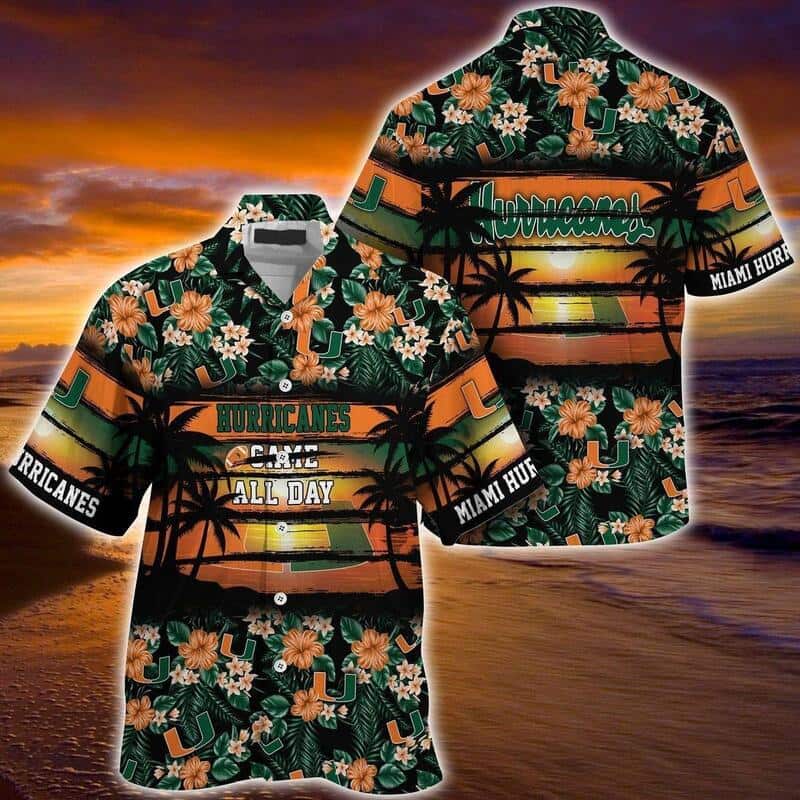 Miami Hurricanes Hawaiian Shirt Tropical Flower Pattern Gift For Football Fans