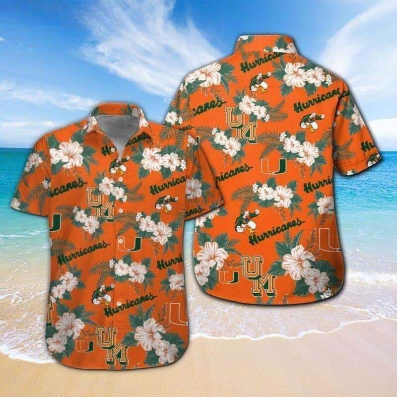 Miami Hurricanes Hawaiian Shirt Tropical Flower Pattern Summer Beach Gift