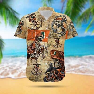 Miami Hurricanes Hawaiian Shirt Pirates Skull Gift For Football Players