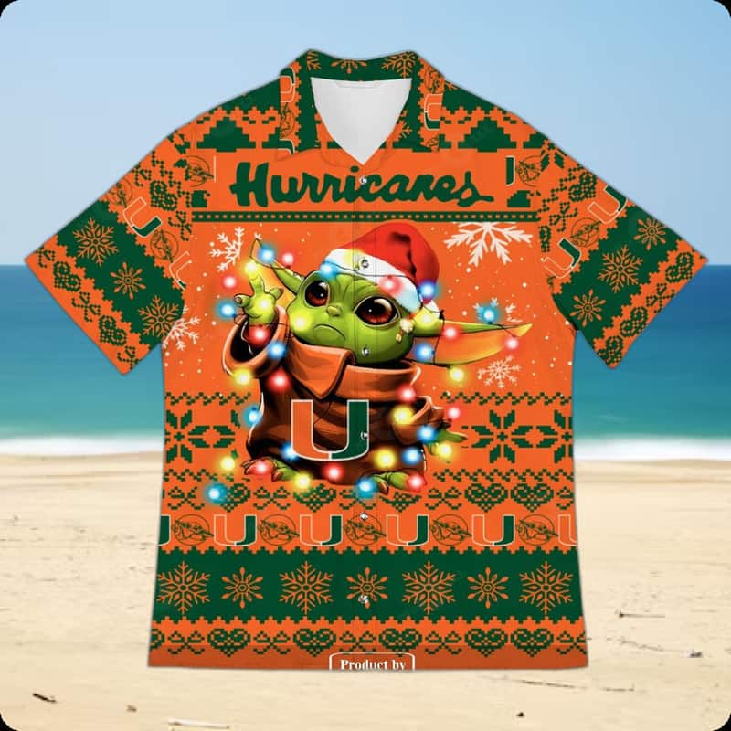 Miami Hurricanes Hawaiian Shirt Baby Yoda Star Wars Summer Beach Gift