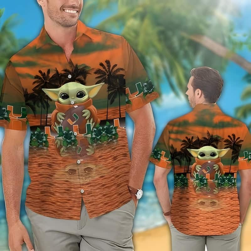 Baby Yoda Star Wars Loves Miami Hurricanes Hawaiian Shirt