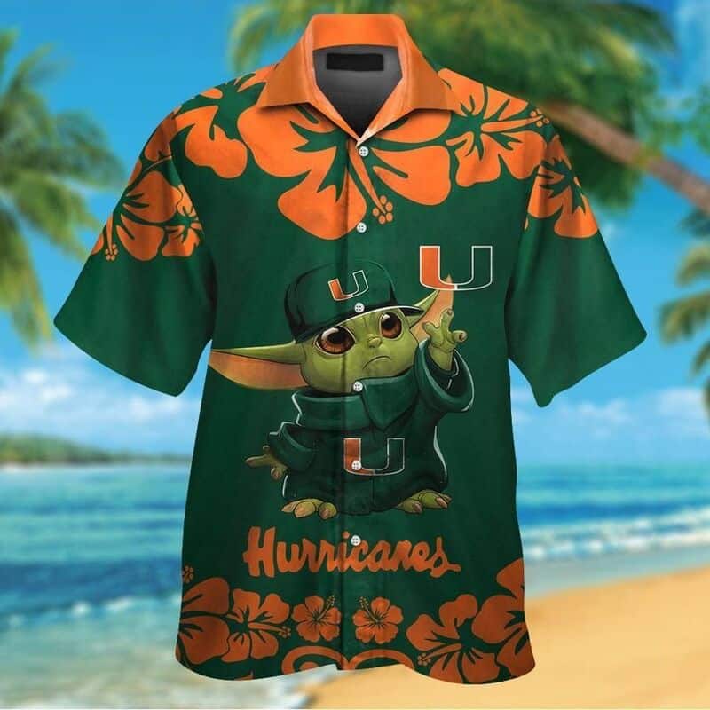 Baby Yoda Star Wars Miami Hurricanes Hawaiian Shirt Summer Beach Gift