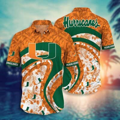 Miami Hurricanes Hawaiian Shirt Tropical Flower Pattern Beach Vacation Gift
