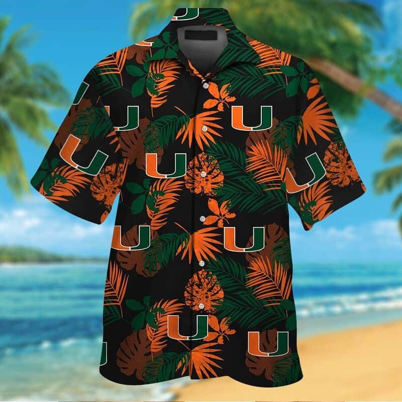 Miami Hurricanes Hawaiian Shirt Tropical Palm Leaves Summer Beach Gift