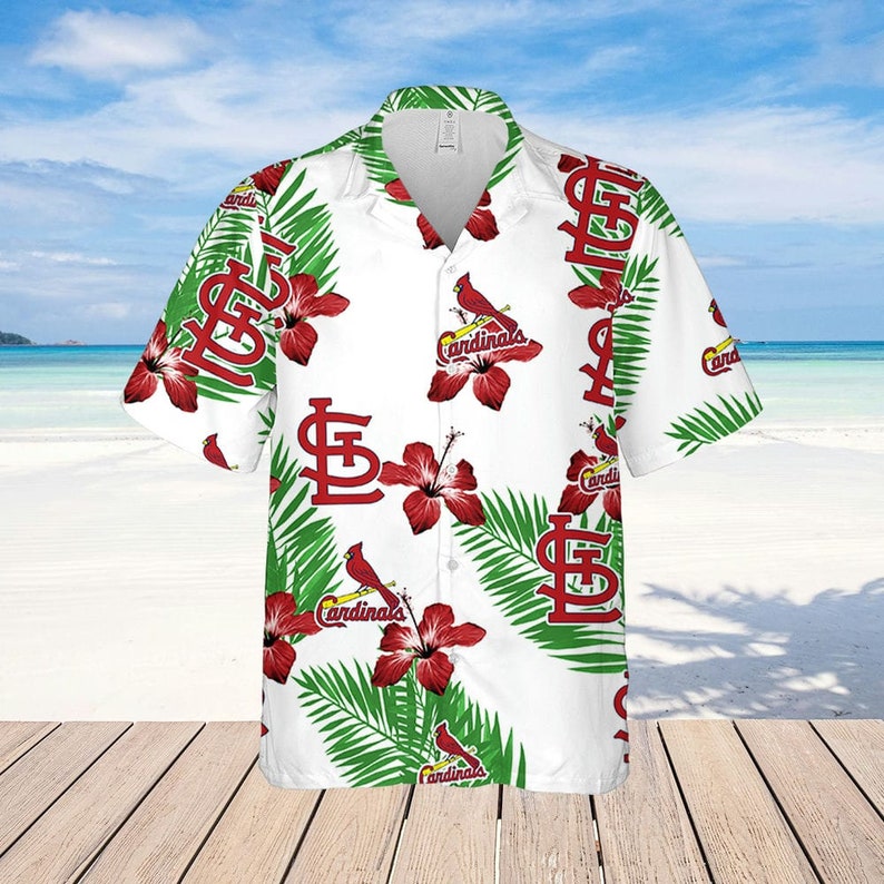 St. Louis Cardinals Hawaiian Shirt Hibiscus Flower Pattern On White Theme