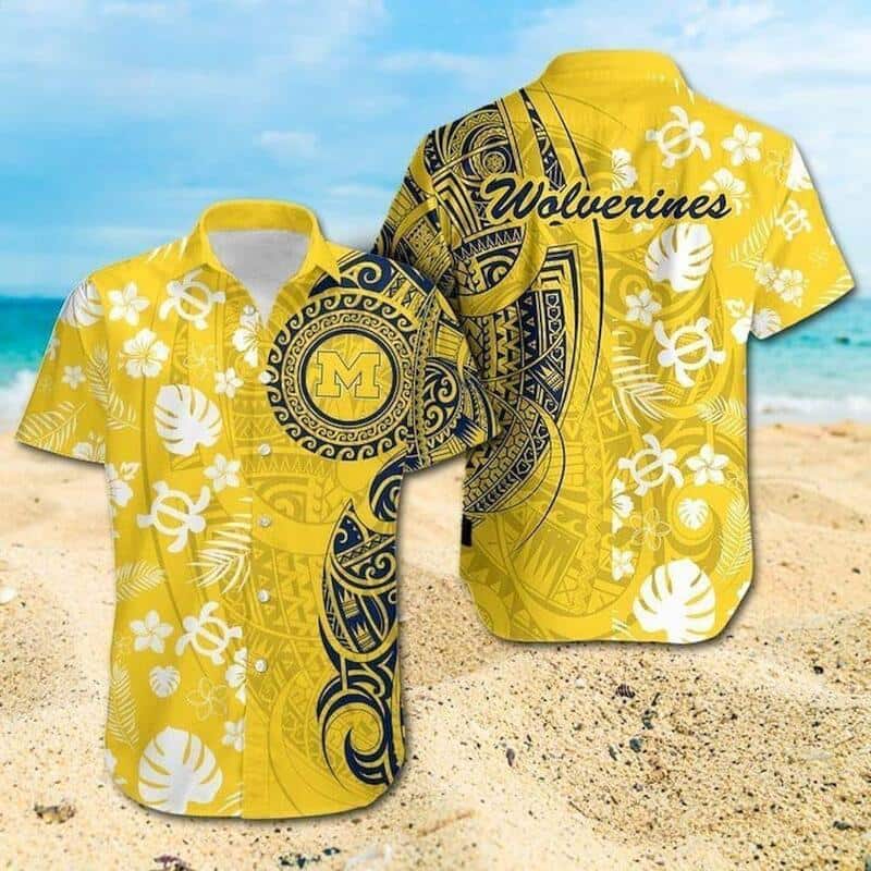 NCAA Michigan Wolverines Hawaiian Shirt Turtle Samoan Pattern