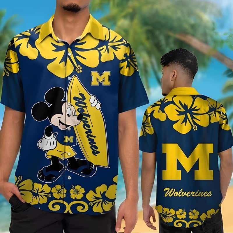 Michigan Wolverines Hawaiian Shirt Disney Mickey Mouse Practical Beach Gift