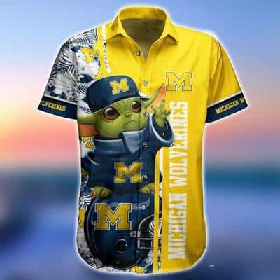 Baby Yoda Star Wars Michigan Wolverines Hawaiian Shirt Summer Beach Gift