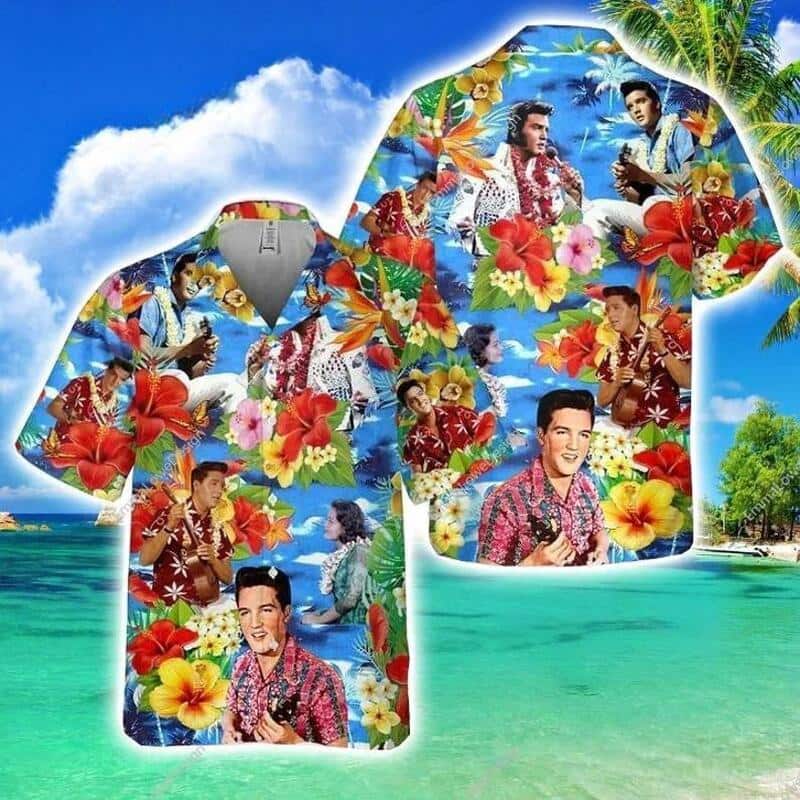 Elvis Presley Hawaiian Shirt Tropical Flower Pattern Rock Music Gift