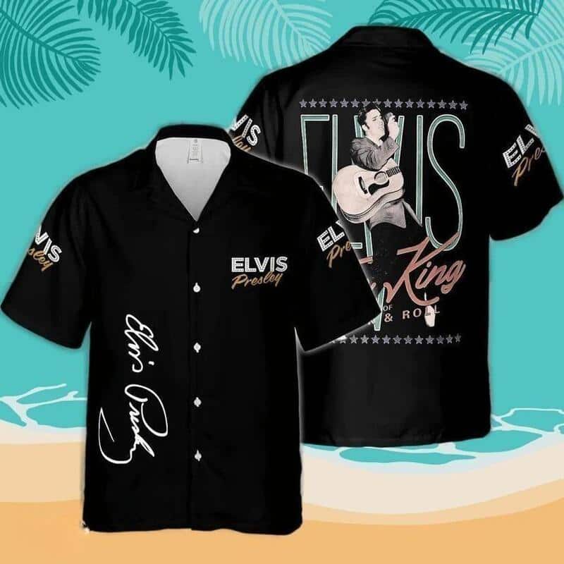 Black Aloha Elvis Presley Hawaiian Shirt King Of Rock And Roll