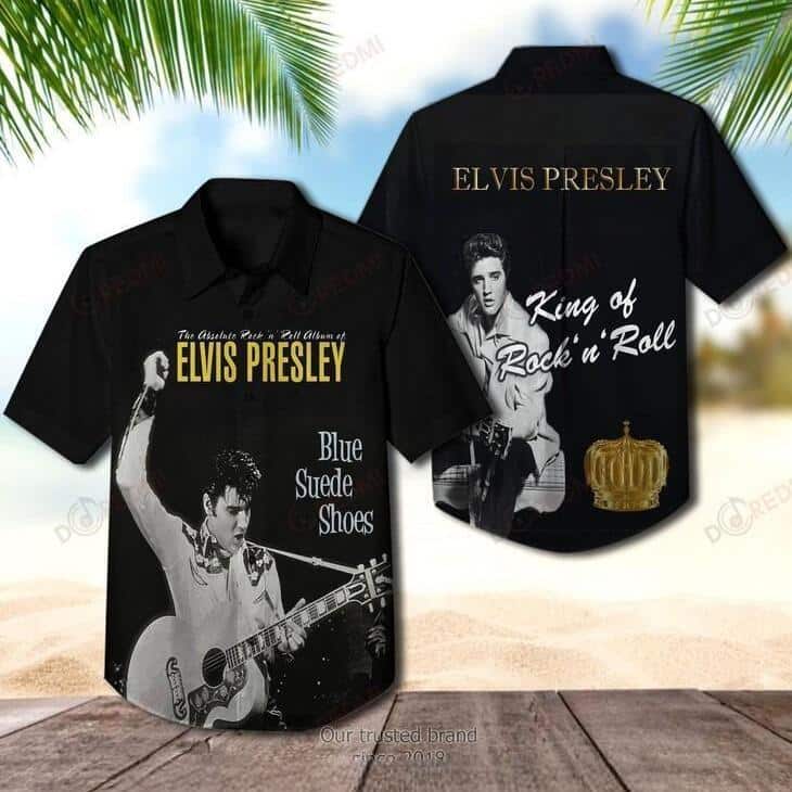 The King Of Rock And Roll Elvis Presley Hawaiian Shirt Blue Suede Shoes