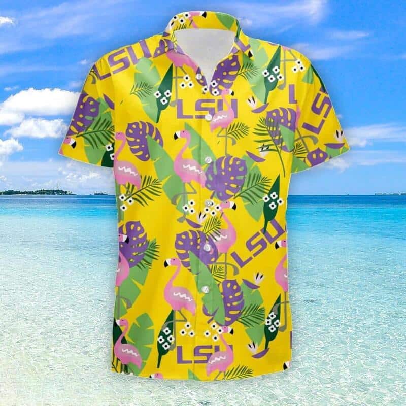 NCAA LSU Hawaiian Shirt Flamingo Pattern All Over Print