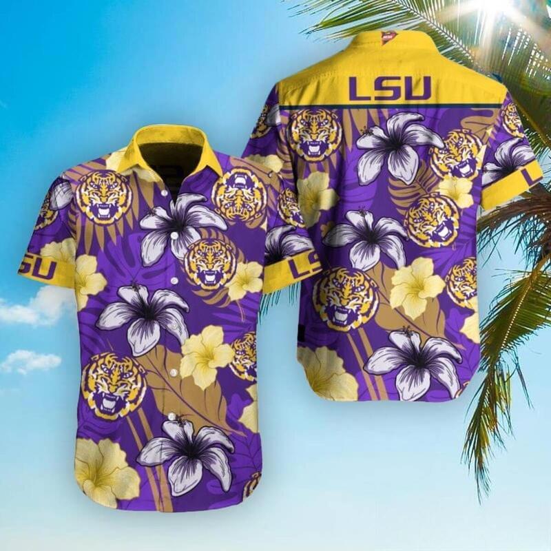 LSU Tigers Hawaiian Shirt Tropical Flower Pattern All Over Print