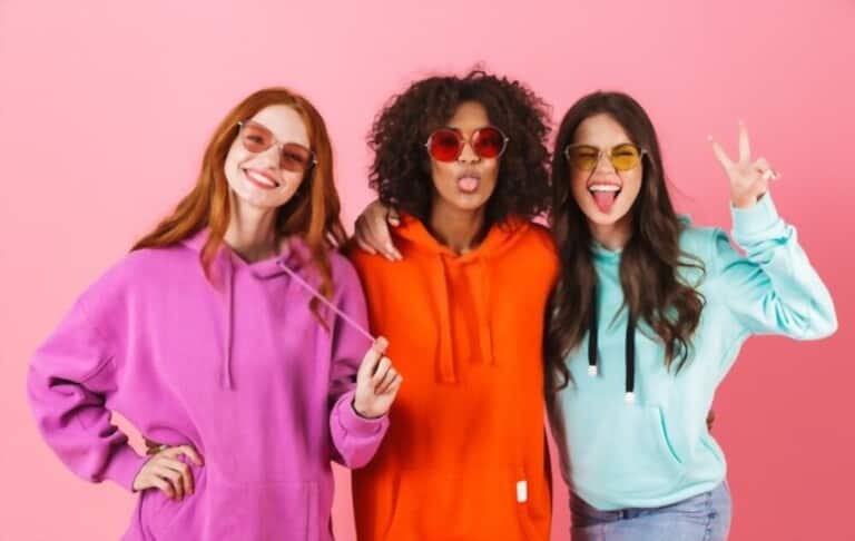 young girls in colorful hoodies young girls in colorful hoodies