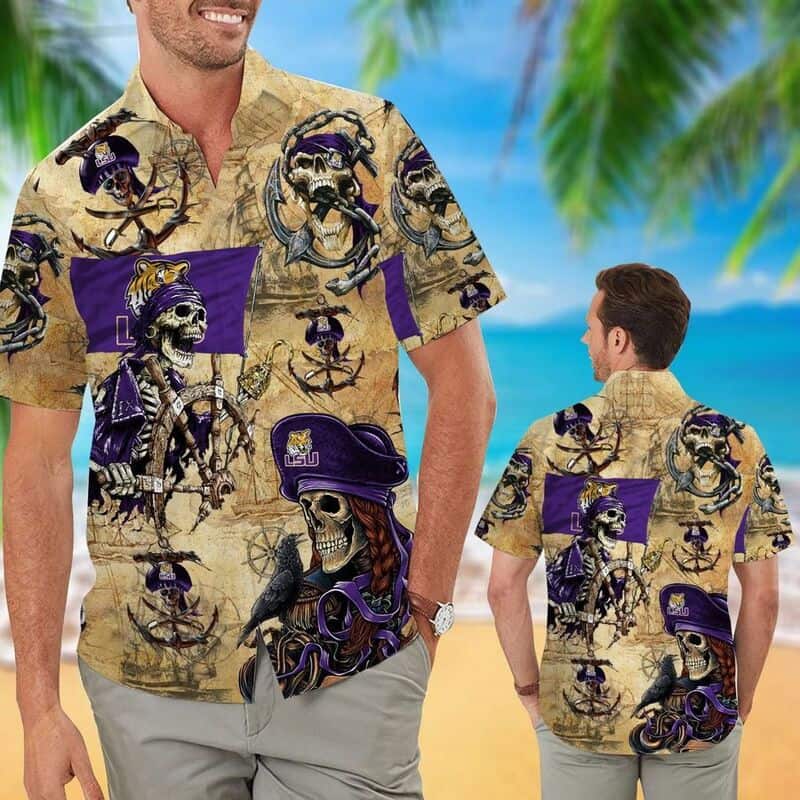 LSU Tigers Hawaiian Shirt Pirates Skull Beach Gift For Dad