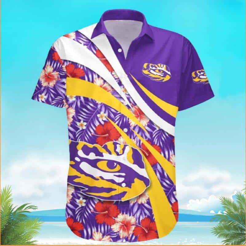 NCAA LSU Tigers Hawaiian Shirt Hibiscus Flowers Pattern Gift For Beach Trip