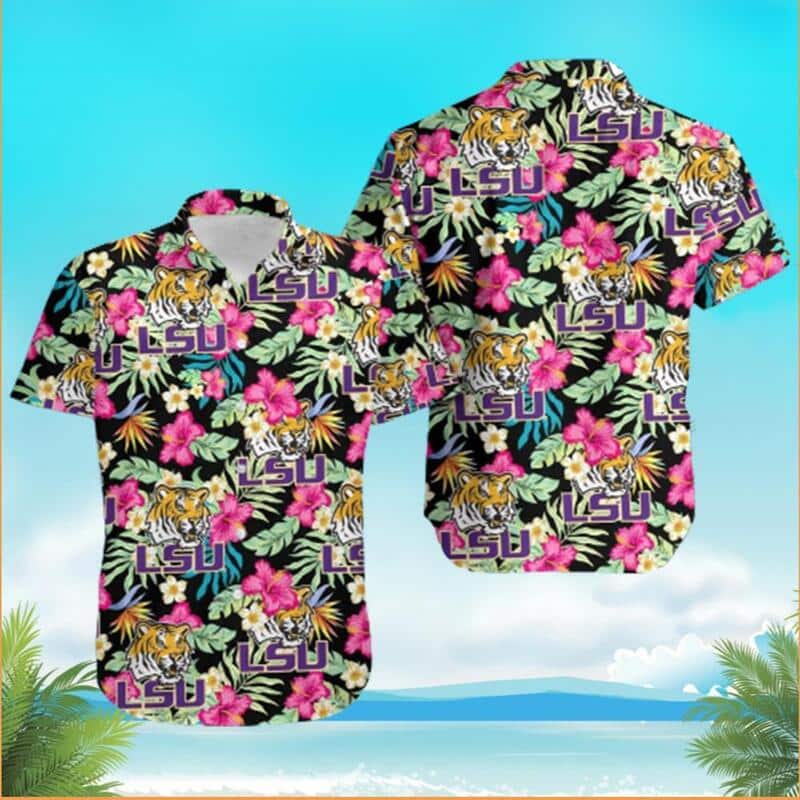 LSU Tigers Hawaiian Shirt Hibiscus Flowers Pattern Best Beach Gift