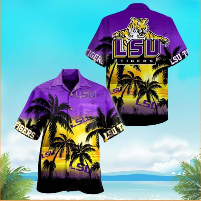 LSU Tigers Hawaiian Shirt Tropical Palm Tree Gift For Beach Trip