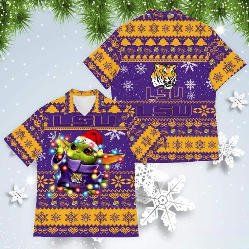 LSU Tigers Hawaiian Shirt Baby Yoda Star Wars Christmas Gift