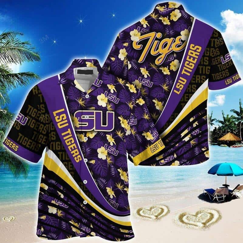 NCAA LSU Tigers Hawaiian Shirt Tropical Flower Pattern Practical Beach Gift
