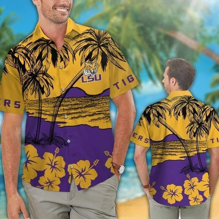 LSU Tigers Tropical Floral Custom Name Aloha Hawaiian Shirt