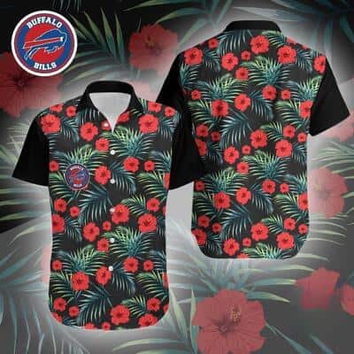 Buffalo Bills Hawaiian Shirt Hibiscus Flowers Pattern On Dark Theme