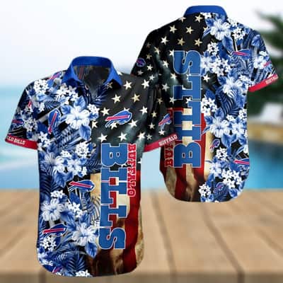 Buffalo Bills Hawaiian Shirt Hibiscus Flower And America Flag