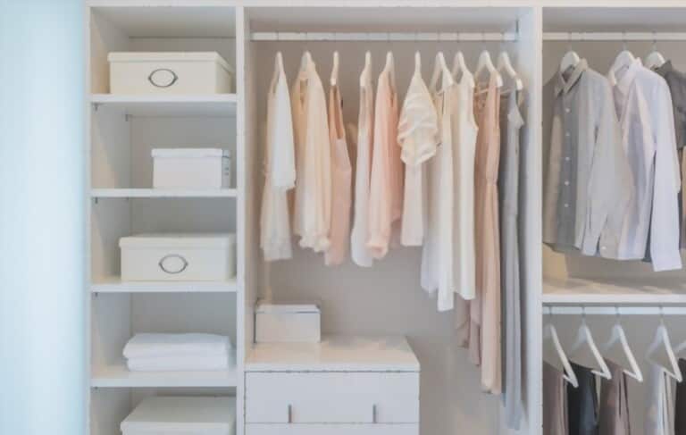 light and bright clothes on white wardrobe