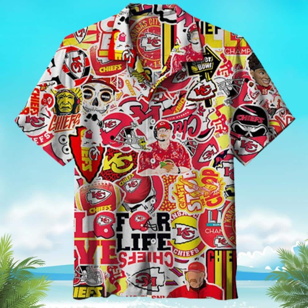 KC Chiefs Hawaiian Shirt Big Hibiscus Palm Leaf Kansas City Gift