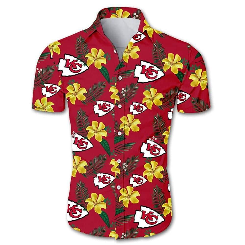 Kansas City Chiefs Nfl Color Hibiscus Button Up Hawaiian Shirt