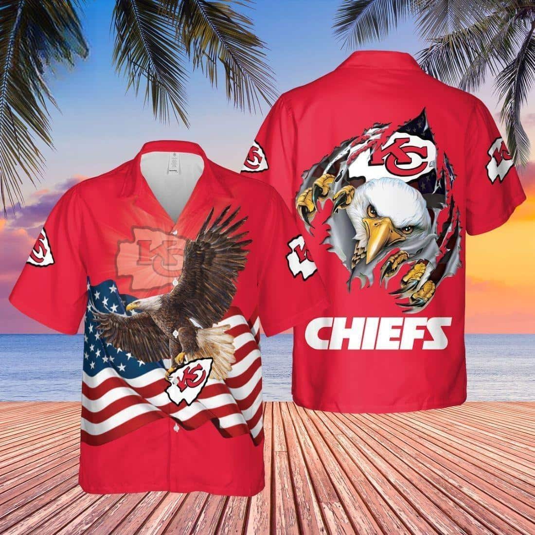 Kansas City Chiefs Hawaiian Shirt Eagle US Flag Independence Day 4th Of July