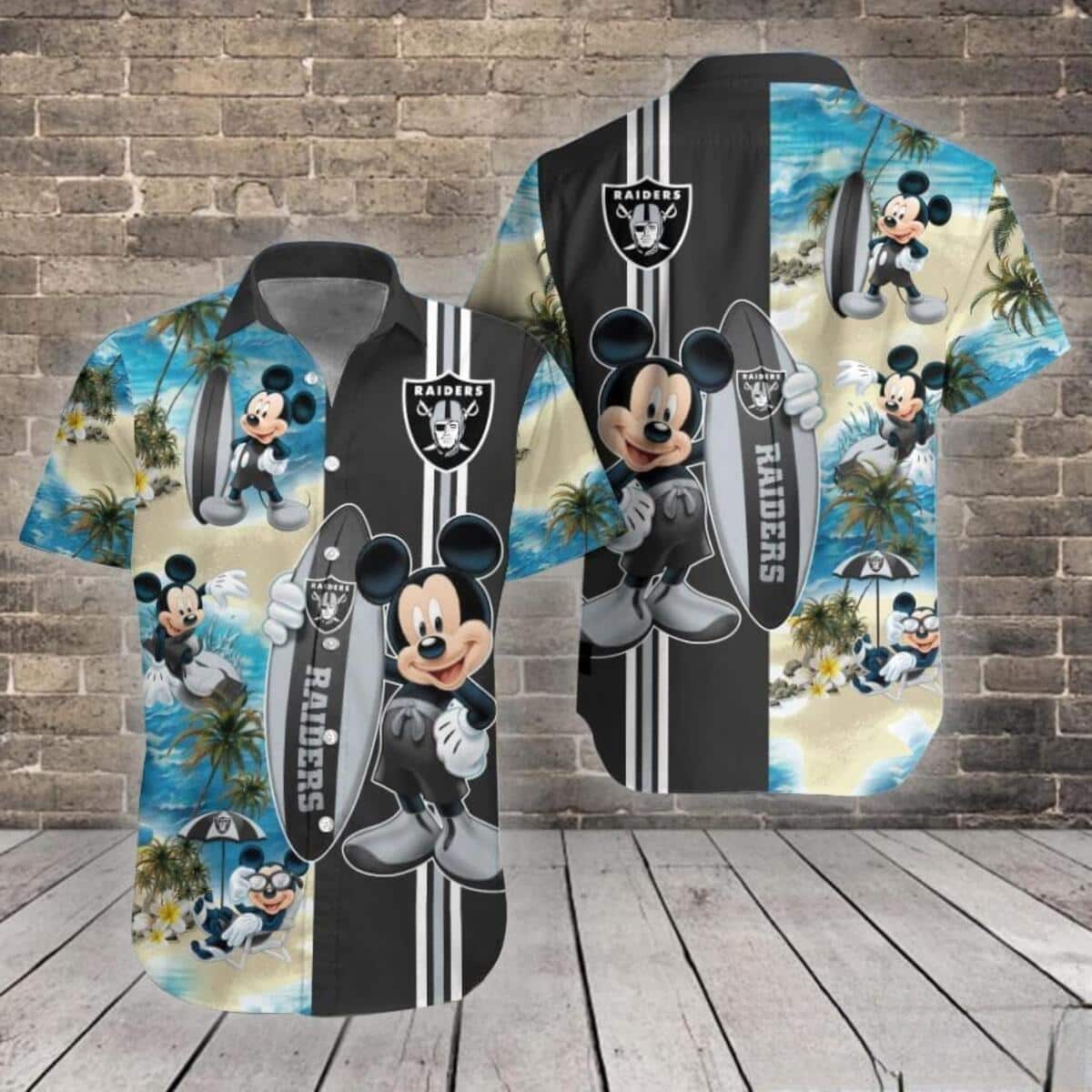 Disney Mickey Mouse Surfing Las Vegas Raiders Hawaiian Shirt
