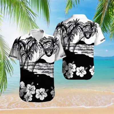 Las Vegas Raiders Hawaiian Shirt Hibiscus Flower Beach Pattern