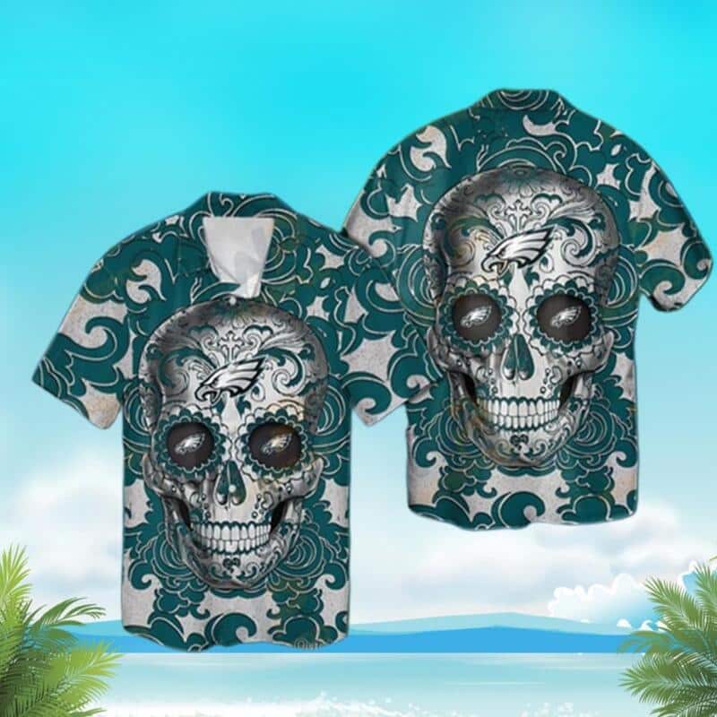 NFL Sugar Skull Philadelphia Eagles Hawaiian Shirt Gift For Sports Dad