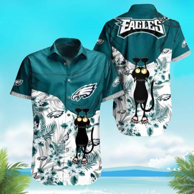 Cool Black Cat NFL Philadelphia Eagles Hawaiian Shirt